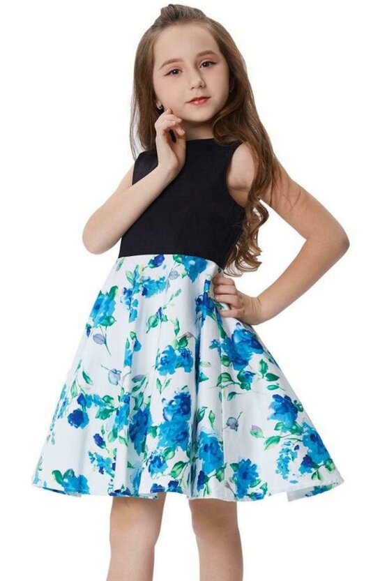 Rochie Karina alba cu flori verzi-albastre 5186