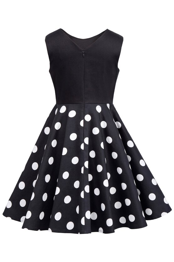 Rochie Karina neagra cu buline albe 5078