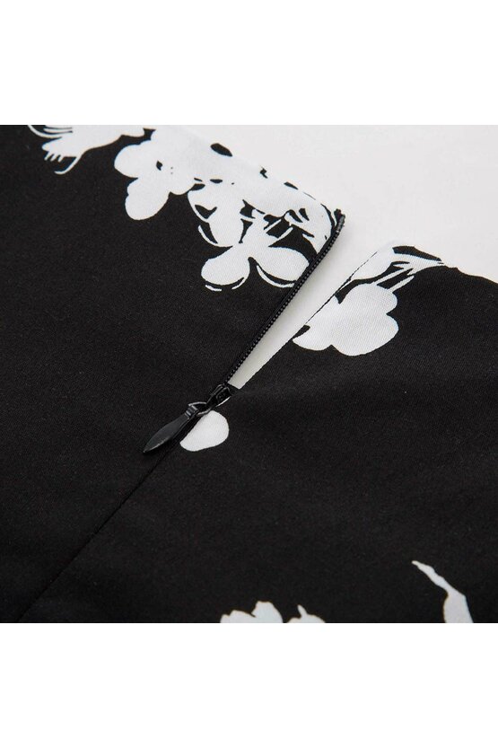 Rochie Margareta neagra cu flori albe 4100