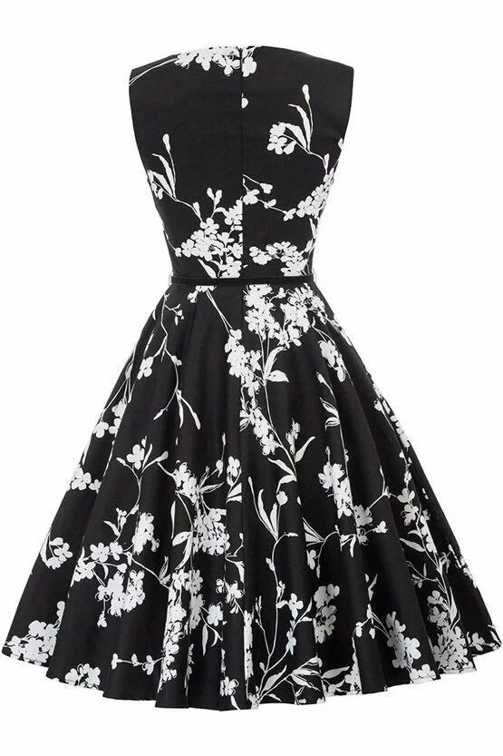 Rochie Margareta neagra cu flori albe 4106