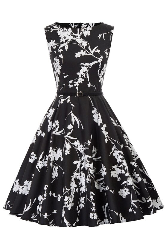 Rochie Margareta neagra cu flori albe 4112