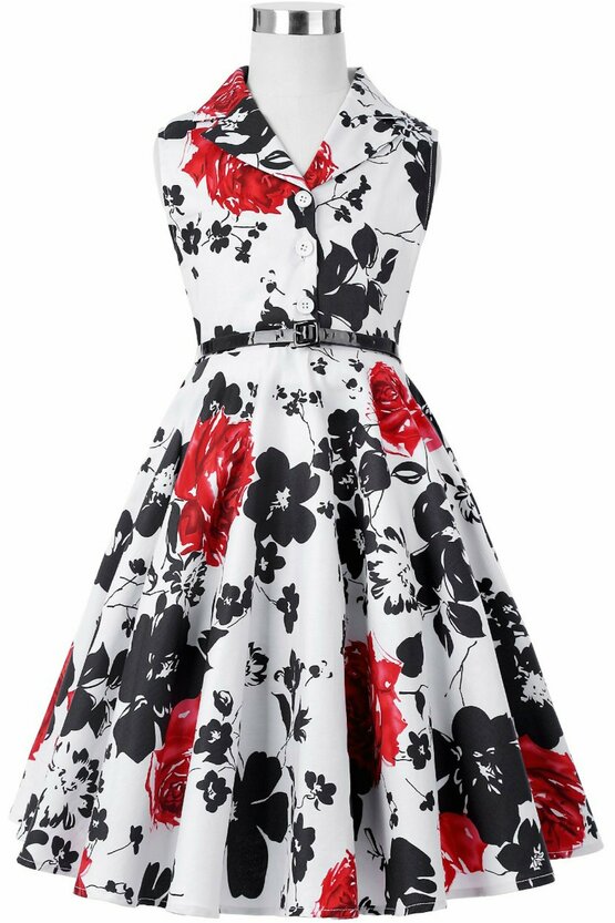 Rochie Mirabela alba cu flori negre 4925