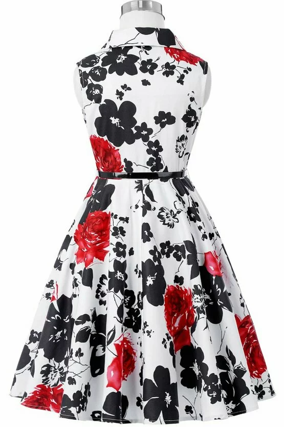 Rochie Mirabela alba cu flori negre 4931