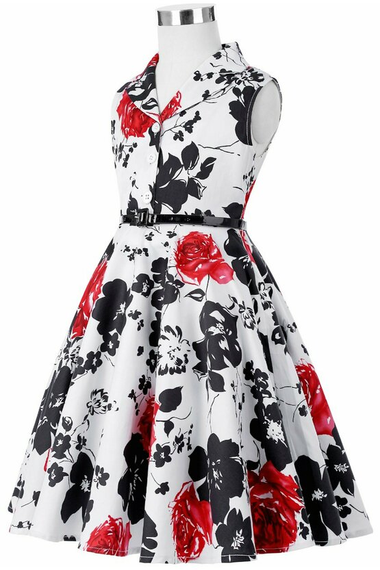 Rochie Mirabela alba cu flori negre 4946