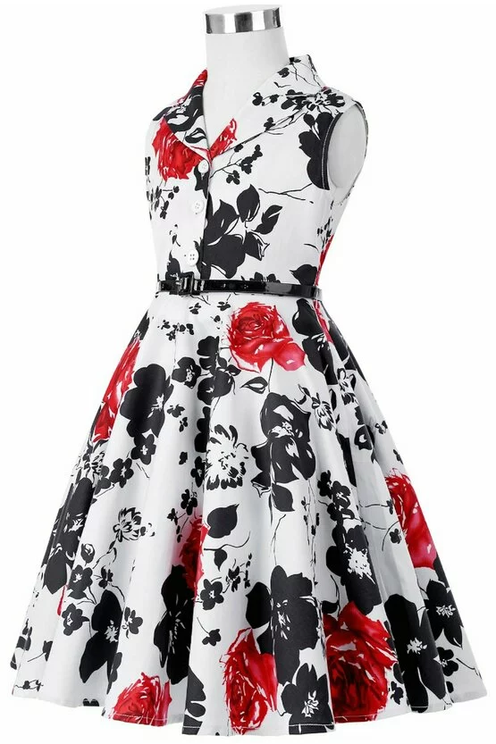 Rochie Mirabela alba cu flori negre 4946