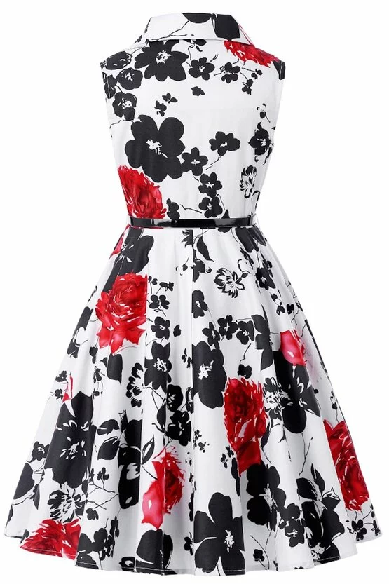 Rochie Mirabela alba cu flori negre 4949