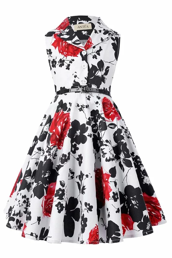 Rochie Mirabela alba cu flori negre 5903