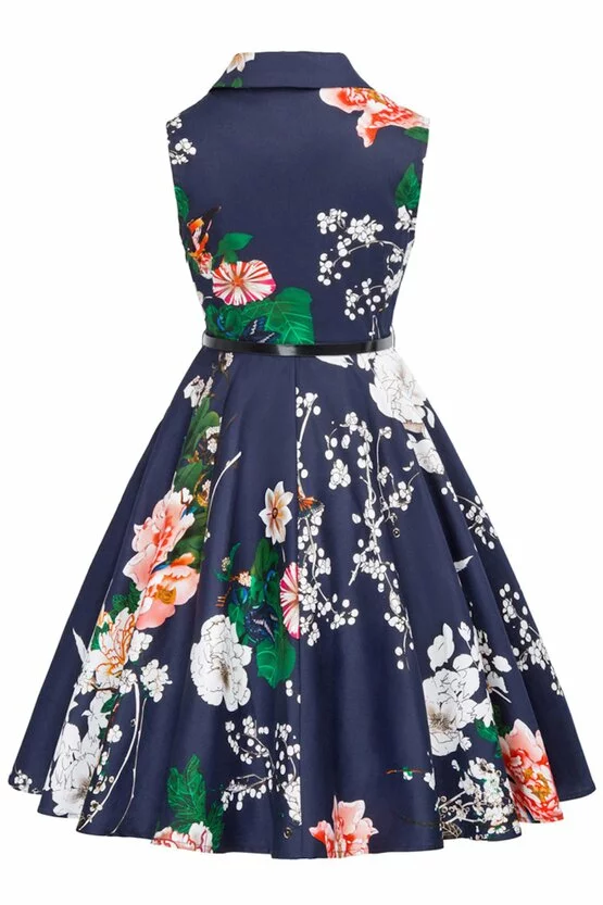 Rochie Mirabela albastra cu flori multicolore 4988