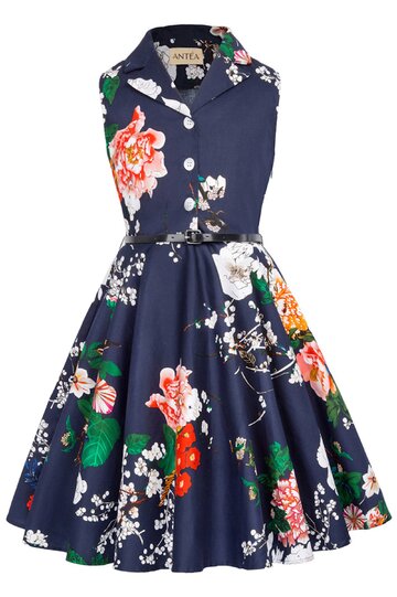 Rochie Mirabela albastra cu flori multicolore