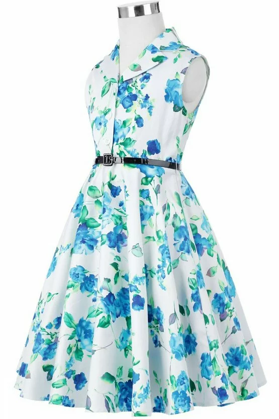 Rochie Mirabela cu flori albastre verzi 4955