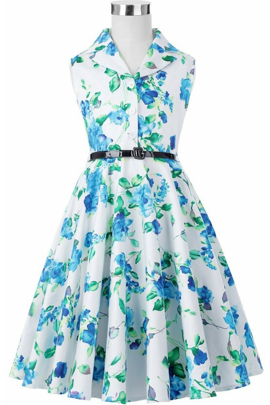 Rochie Mirabela cu flori albastre verzi 4976