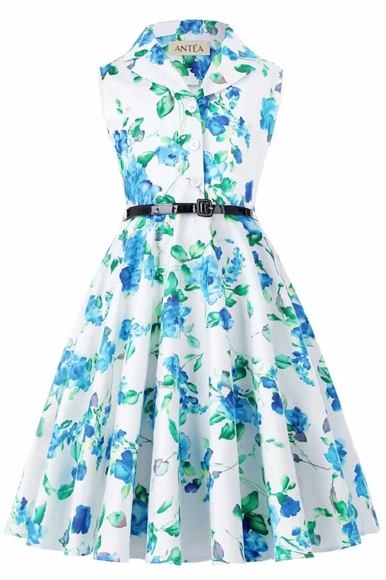 Rochie Mirabela cu flori albastre verzi 5906