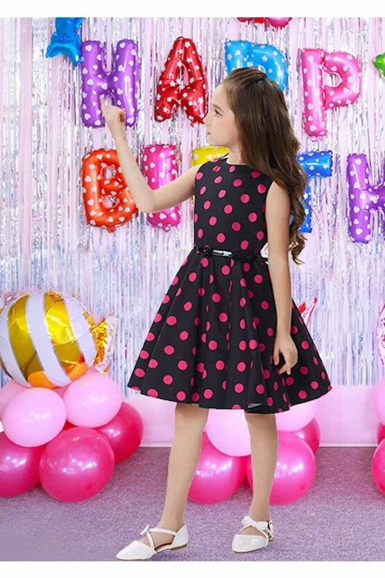Rochie Mirabela neagra cu buline roz 5033