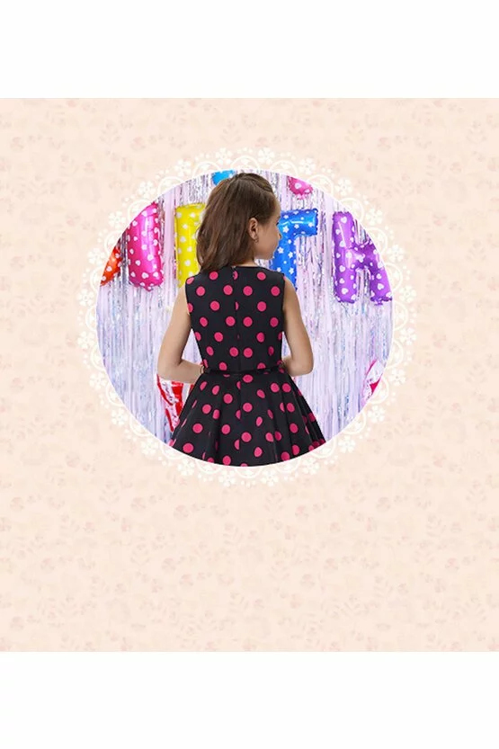 Rochie Mirabela neagra cu buline roz 5036