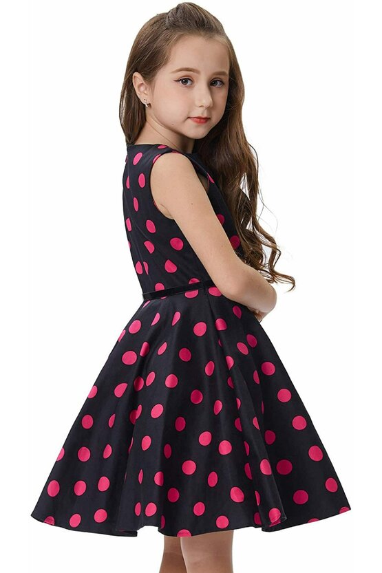 Rochie Mirabela neagra cu buline roz 5048