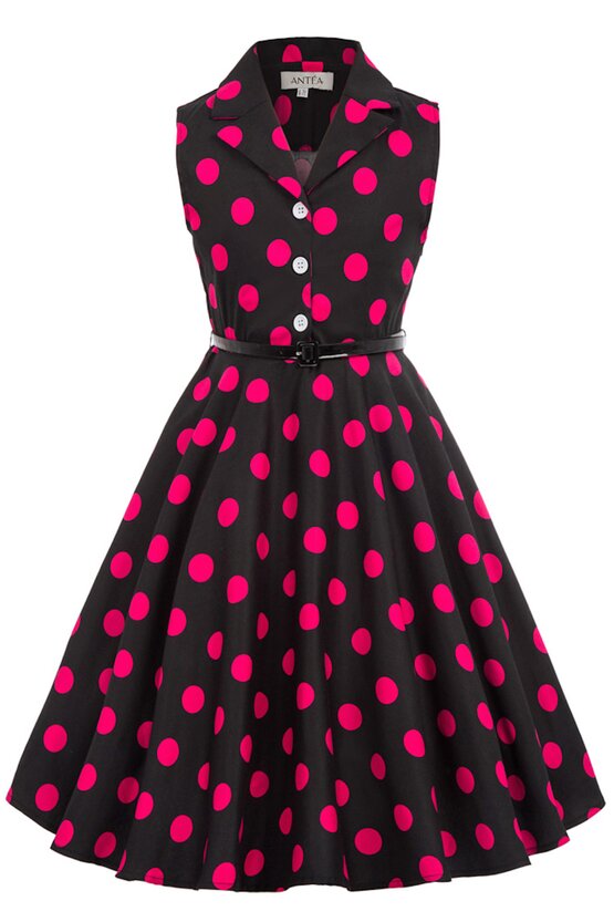 Rochie Mirabela neagra cu buline roz 5891