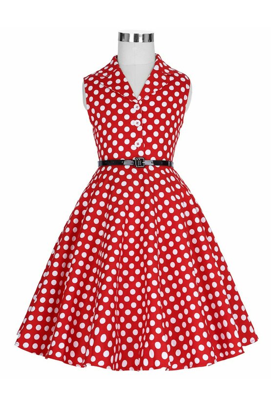 Rochie Mirabela rosie cu buline albe 4850