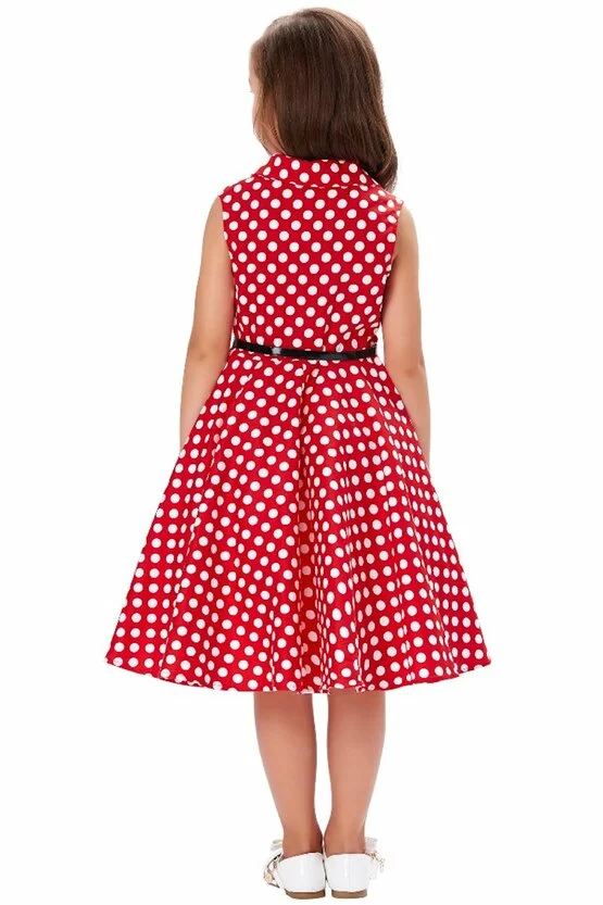Rochie Mirabela rosie cu buline albe 4853