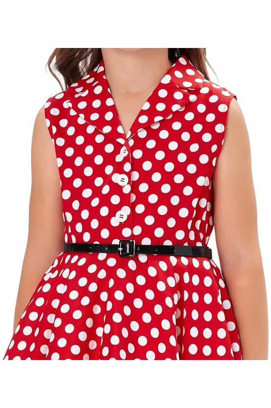Rochie Mirabela rosie cu buline albe 4865