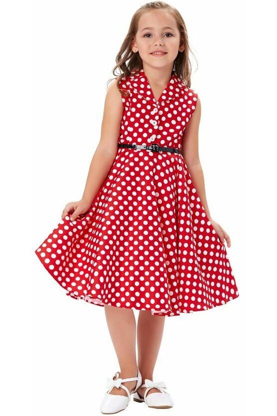 Rochie Mirabela rosie cu buline albe 4871