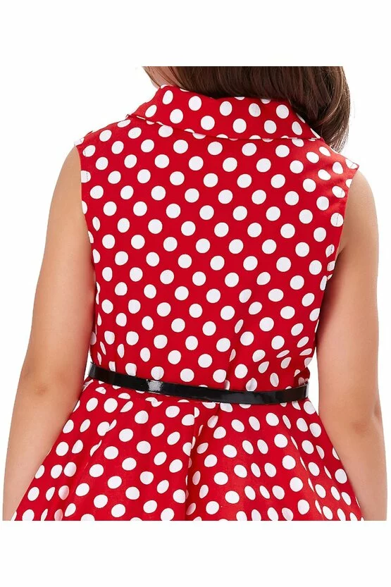 Rochie Mirabela rosie cu buline albe 4874