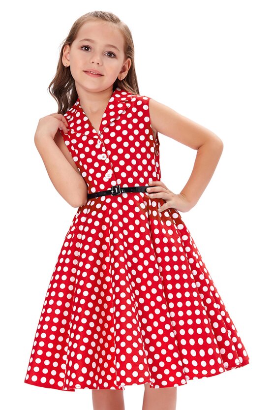 Rochie Mirabela rosie cu buline albe 4877