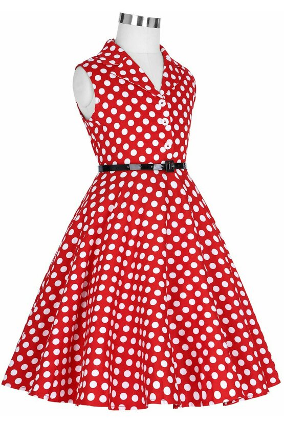 Rochie Mirabela rosie cu buline albe 4880