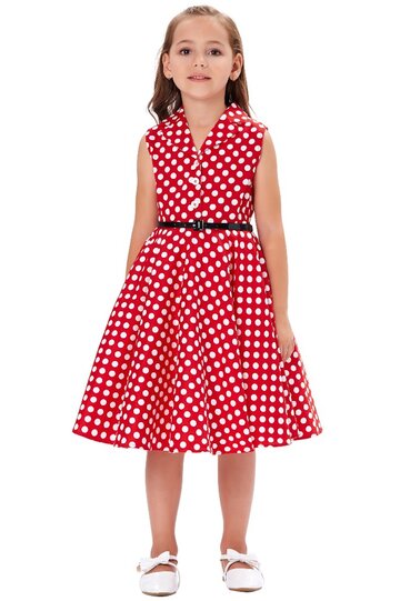 Rochie Mirabela rosie cu buline albe
