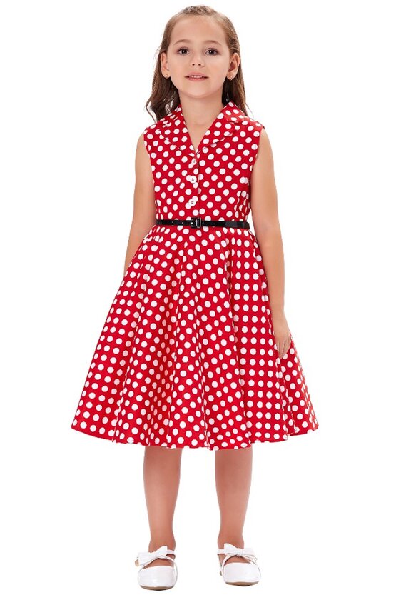 Rochie Mirabela rosie cu buline albe 4883
