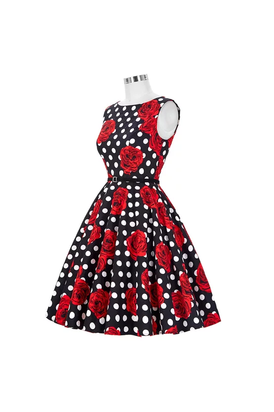 Rochie retro Cleo cu trandafiri rosii 7229
