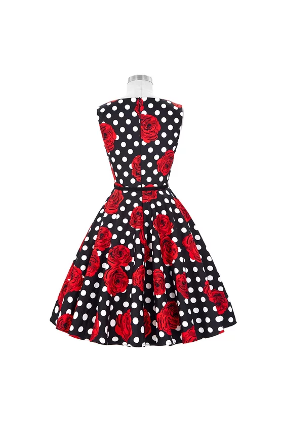 Rochie retro Cleo cu trandafiri rosii 7232