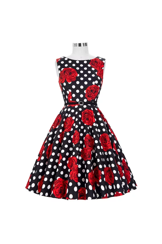 Rochie retro Cleo cu trandafiri rosii 7235