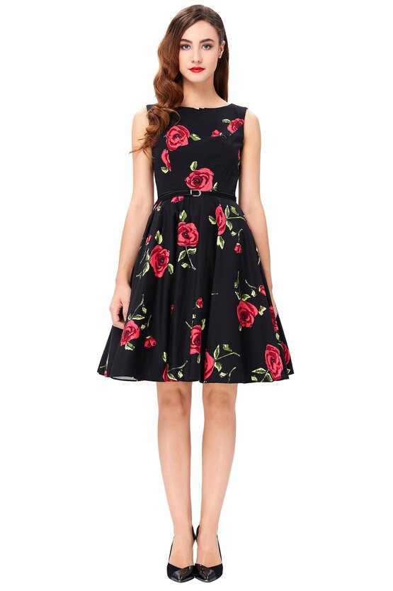 Rochie retro Margareta neagra cu trandafiri 3992