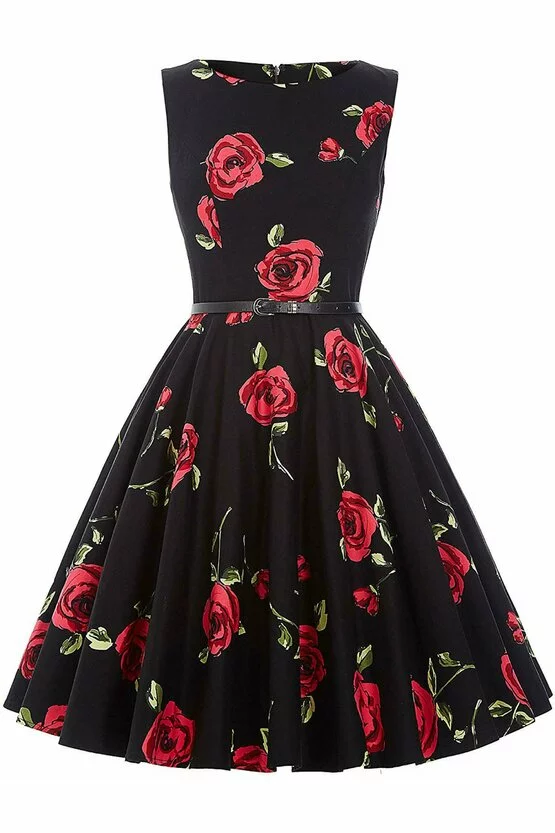 Rochie retro Margareta neagra cu trandafiri 4001