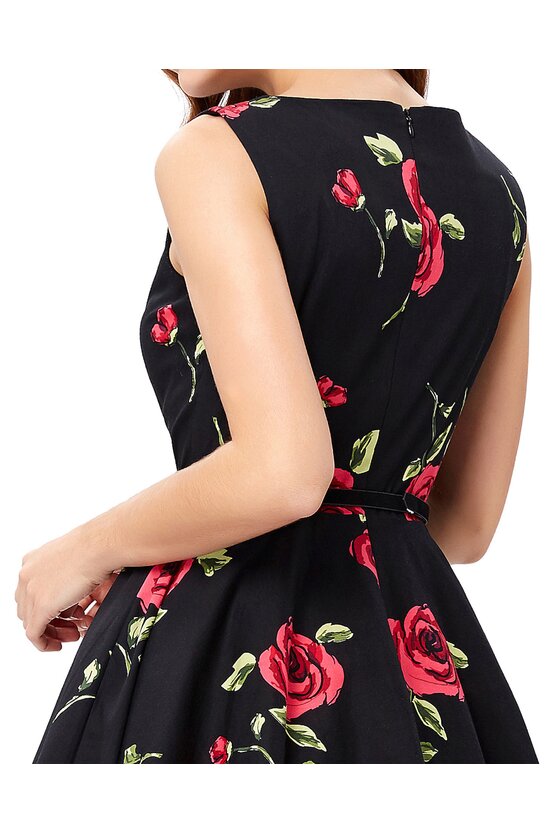 Rochie retro Margareta neagra cu trandafiri 4019
