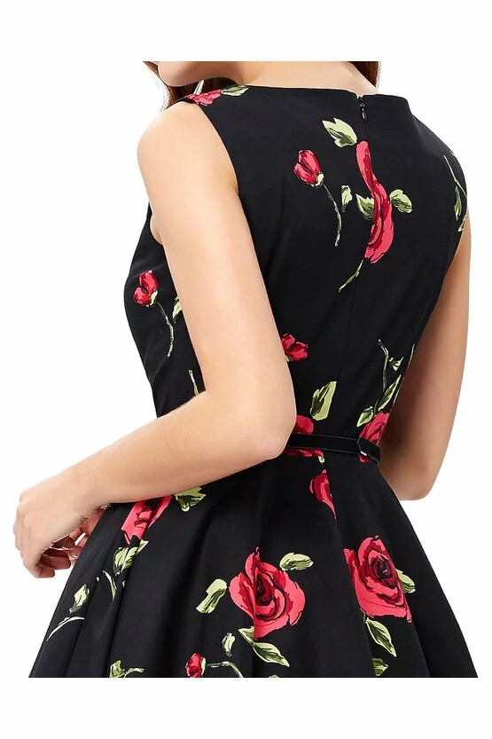 Rochie retro Margareta neagra cu trandafiri 4019