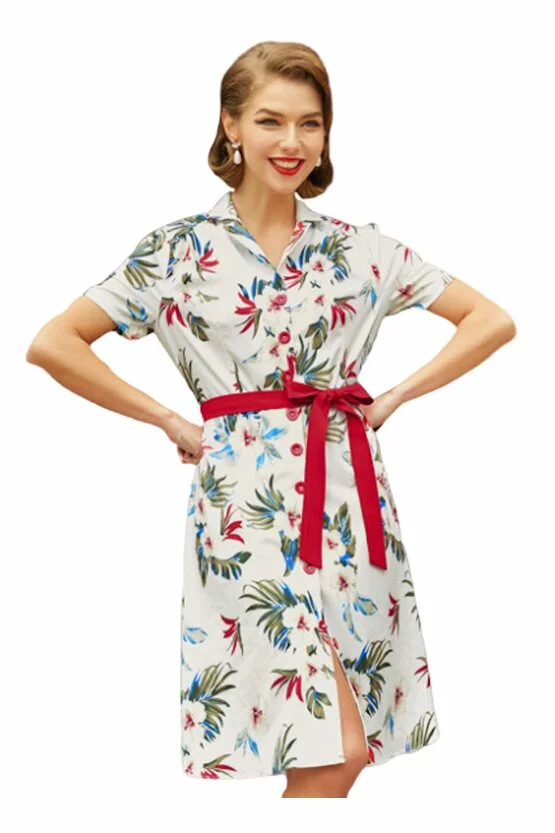 Rochie retro Tina floral-alb 3728