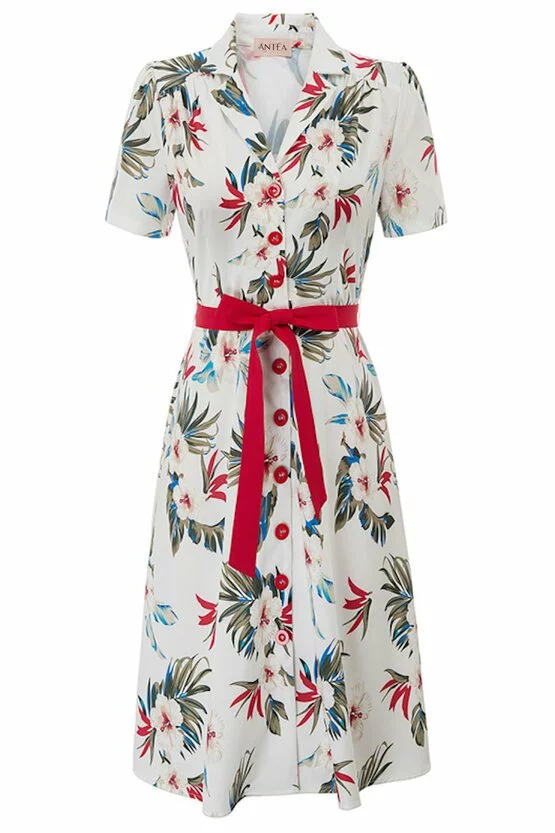 Rochie retro Tina floral-alb 5798