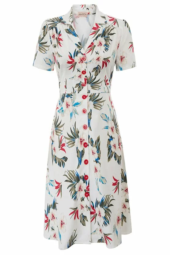 Rochie retro Tina floral-alb 5801