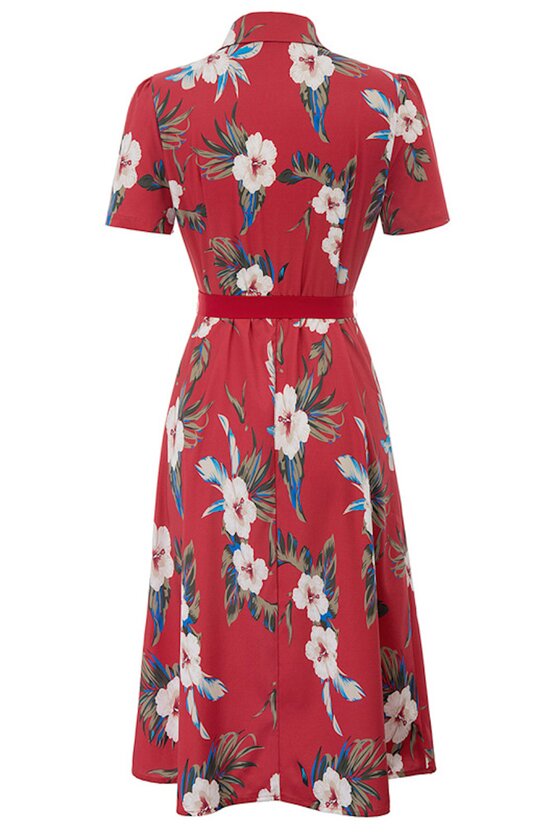Rochie retro Tina floral-rosu 3779
