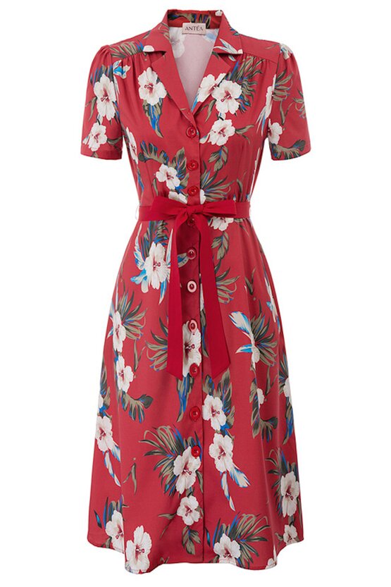 Rochie retro Tina floral-rosu 5810