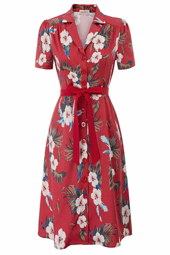 Rochie retro Tina floral-rosu 5810