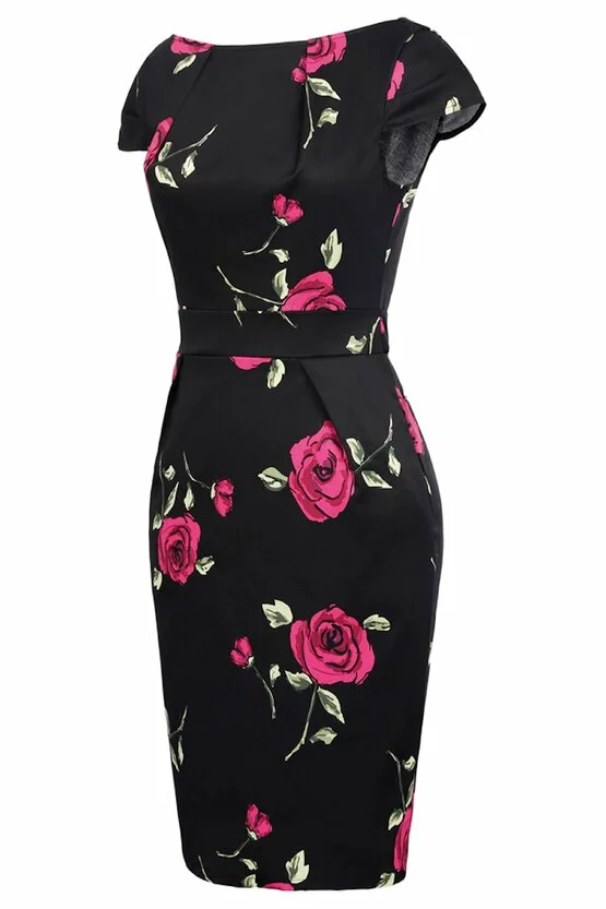 Rochie Roma negru floral 3410