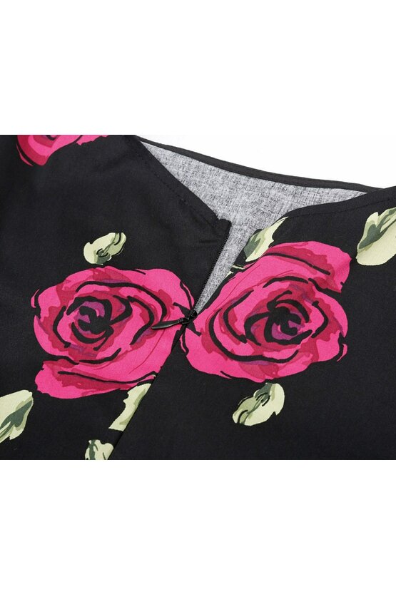 Rochie Roma negru floral 3443