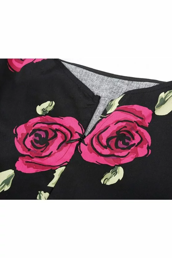 Rochie Roma negru floral 3443