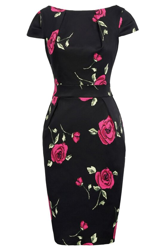 Rochie Roma negru floral 3449