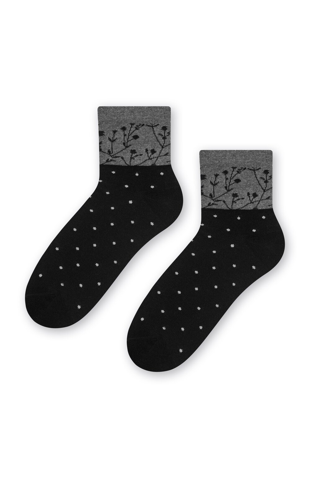 Sosete dama, negru cu model floral - steven s099-697