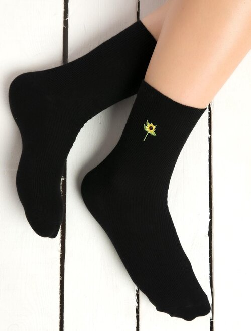 Sosete raiate fara presiune cu floarea soarelui brodata socks concept sc-1892-7