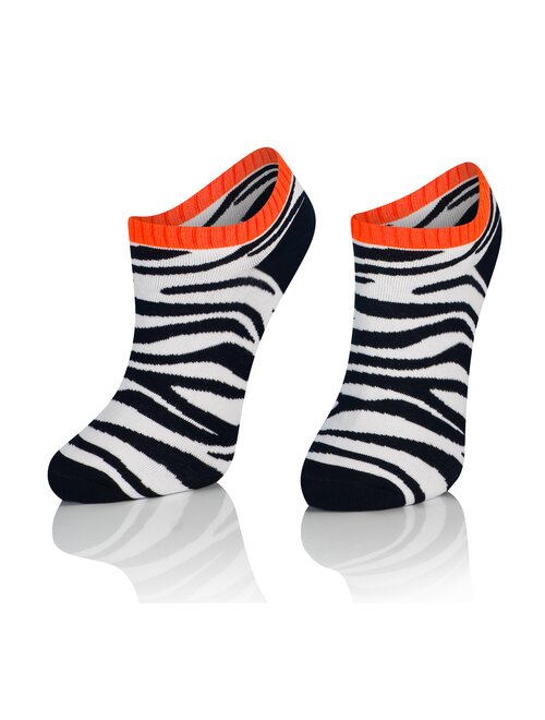 Sosete scurte albe cu model zebra si manseta portocalie 013 wz11