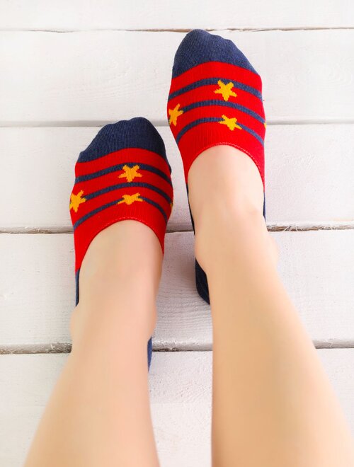 Talpici bumbac cu stelute galbene si silicon socks concept sc-1633
